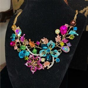 Rhinestone Floral Statement Necklace